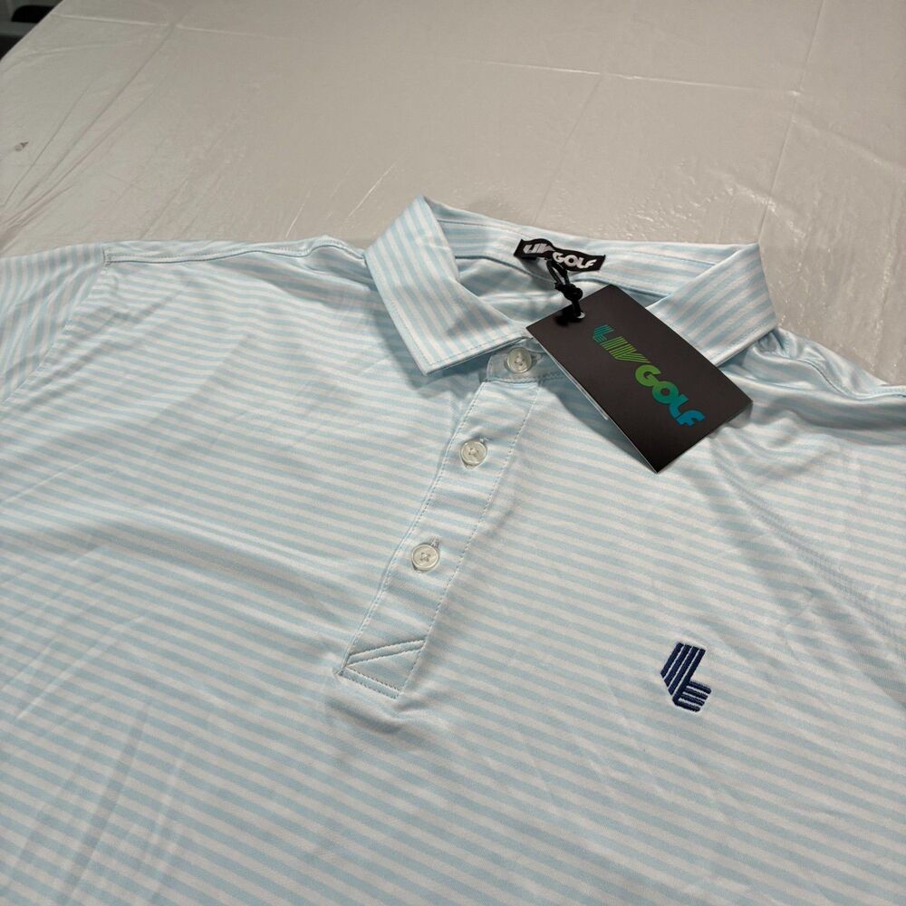 LIV Golf Polo Shirt Mens XL Blue Striped Stretch Performance Lightweight NEW